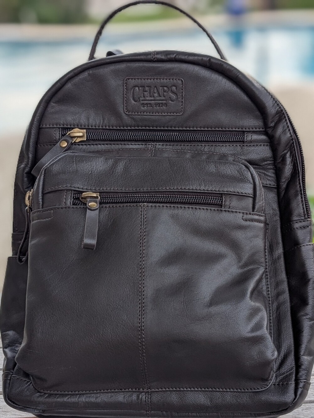 Chaps Black Laptop Leather Backpack